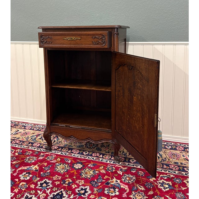 Antique French Louis XV Style Cabinet Cupboard With Drawer Carved Oak C. 1920s For Sale - Image 12 of 18