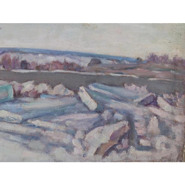 Vintage Impressionist Winter Landscape Oil Painting, Ukrainian Art 34-46 For Sale - Image 6 of 6