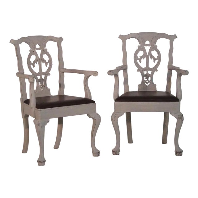 Set of Armchairs with Leather Seats For Sale