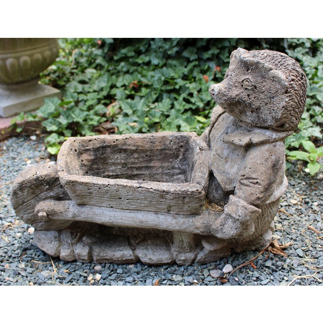 English Mid-20th Century English Cast Stone Hedgehog With Wheelbarrow For Sale - Image 3 of 5
