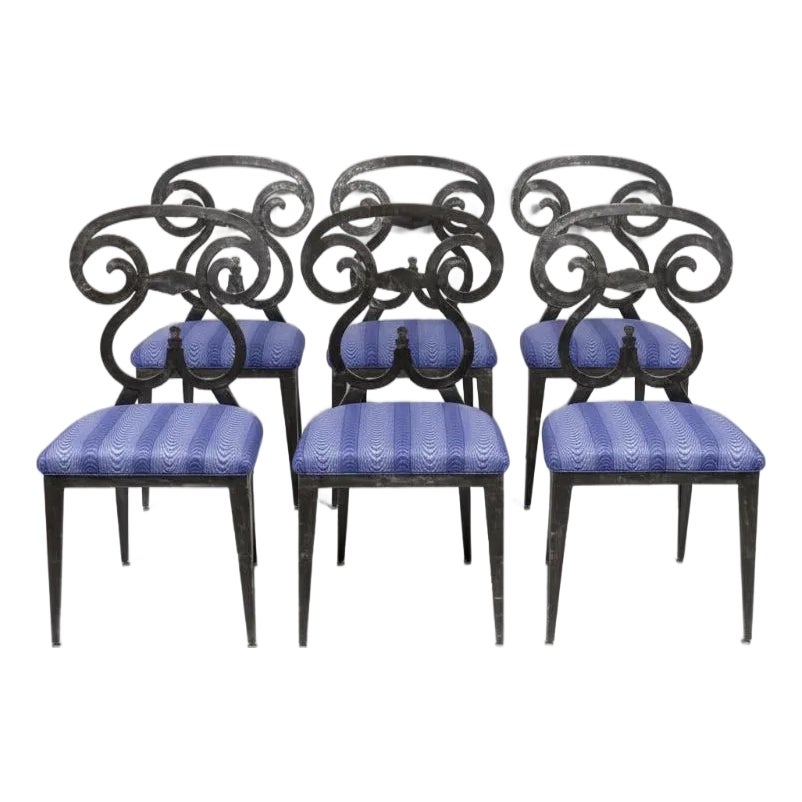 Set of 6 Italian Wrought Iron Scroll Back Dining Chairs | Chairish