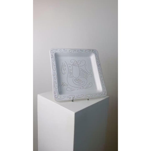 Vintage Ceramic Plate in White Ceramic with Etched Rooster Motif Relief, 1960s For Sale - Image 11 of 13