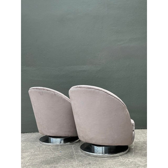 Milo Baughman for Thayer Coggin Vintage Milo Baughman for Thayer Coggin Clamshell Swivel Chairs - A Pair For Sale - Image 4 of 12