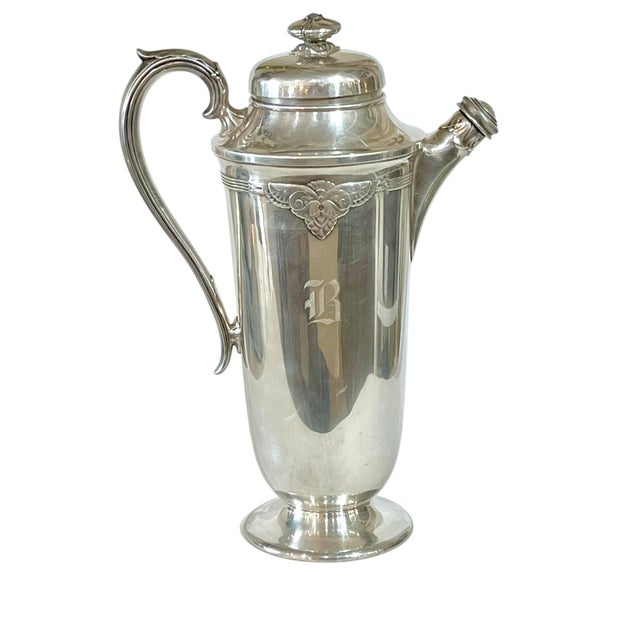 Antique Art Deco Silver Plate Cocktail Shaker With Monogram B For Sale - Image 9 of 12