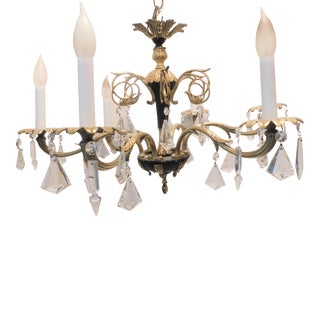 Late 19th Century French Empire Style Gilt Bronze Ebonized Crystal Six-Arm Chandelier For Sale
