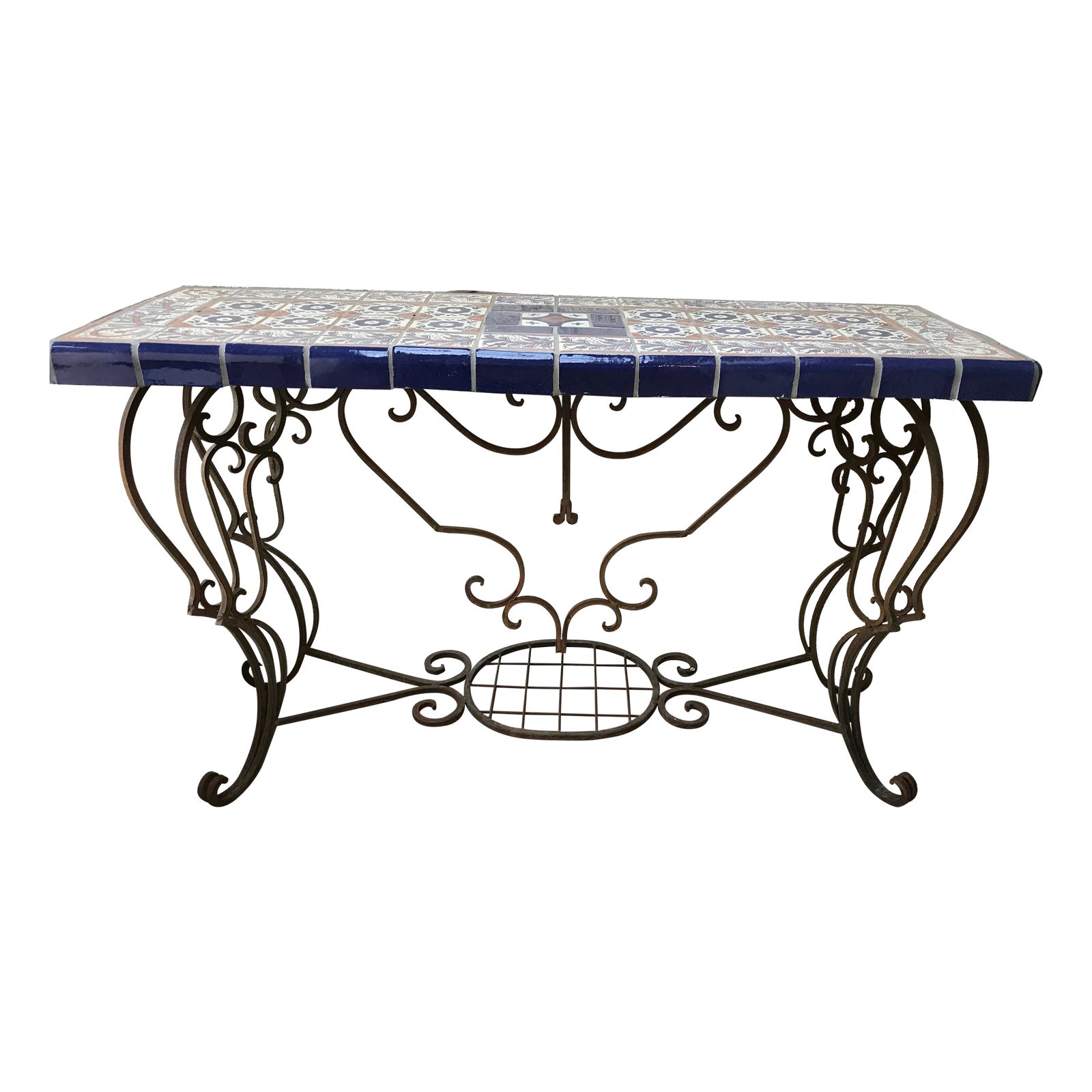 1980s Mexican Tile Top Console Table | Chairish