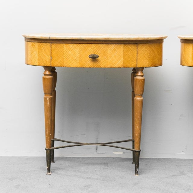 Bedside Tables in Wood, Marble and Brass, 1950s, Set of 2 For Sale - Image 9 of 13
