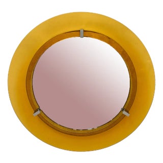 Yellow Convex Glass & Chrome Wall Mirror from Veca, Italy, 1960s For Sale