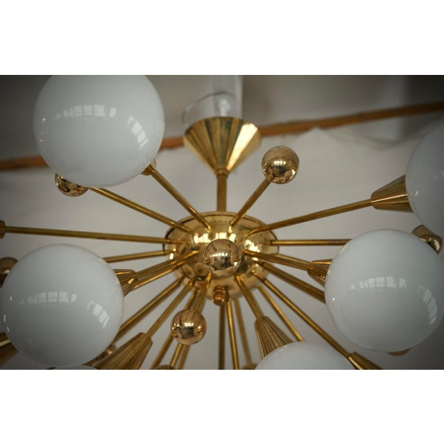 2000 - 2009 Mid-Century Murano White Art Glass and Brass Chandelier and Pendant For Sale - Image 5 of 10