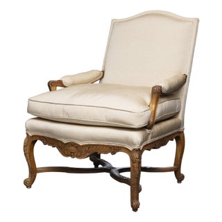 Early 20th Century One of an Identical Pair of French Louis XV Style Walnut Armchairs For Sale