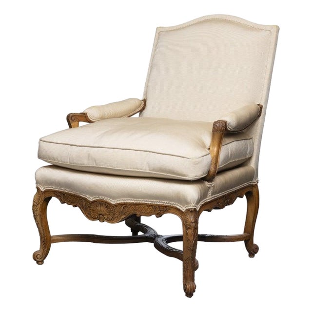 Early 20th Century One of an Identical Pair of French Louis XV Style Walnut Armchairs For Sale