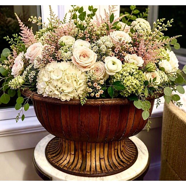 Bamboo and Rattan Hand Woven Basket / Pedestal Centerpiece For Sale - Image 11 of 11