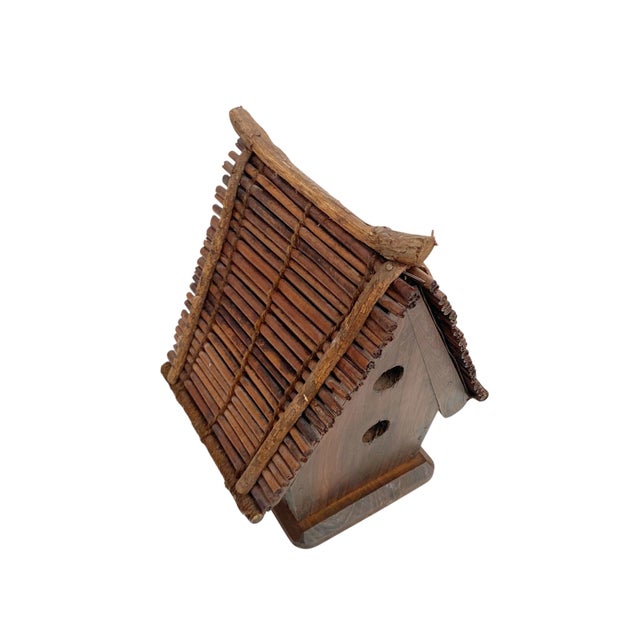 1990s Large Rustic Wooden Birdhouse – Natural Twig Roof Garden Decor For Sale - Image 5 of 6