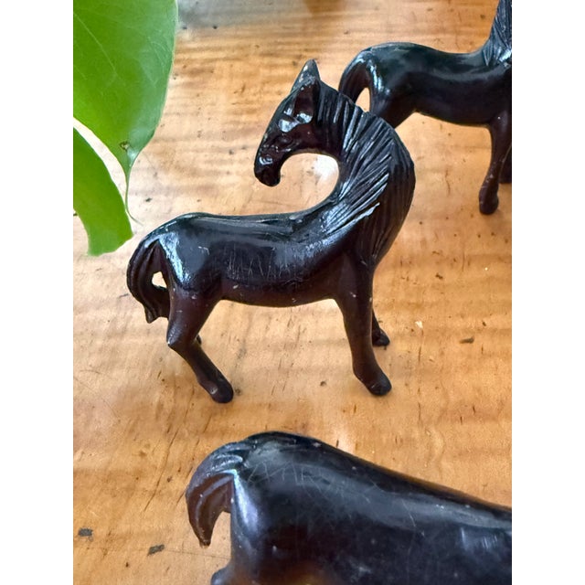 Hermès Vintage Carved Dark Wood Horse Figurines, Set of 5 Miniatures For Sale - Image 4 of 9