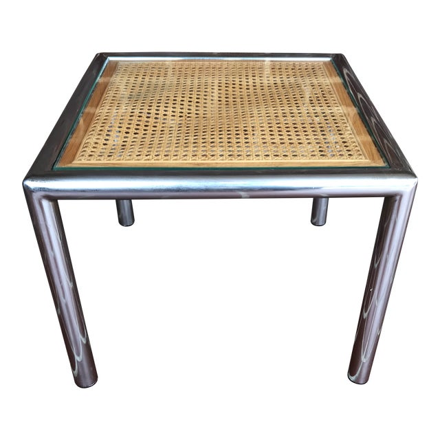 1970s Mid-Century Modern Milo Baughman Chrome Cane Side Table For Sale