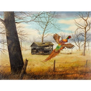 Late 20th Century Pheasant in Flight Painting For Sale