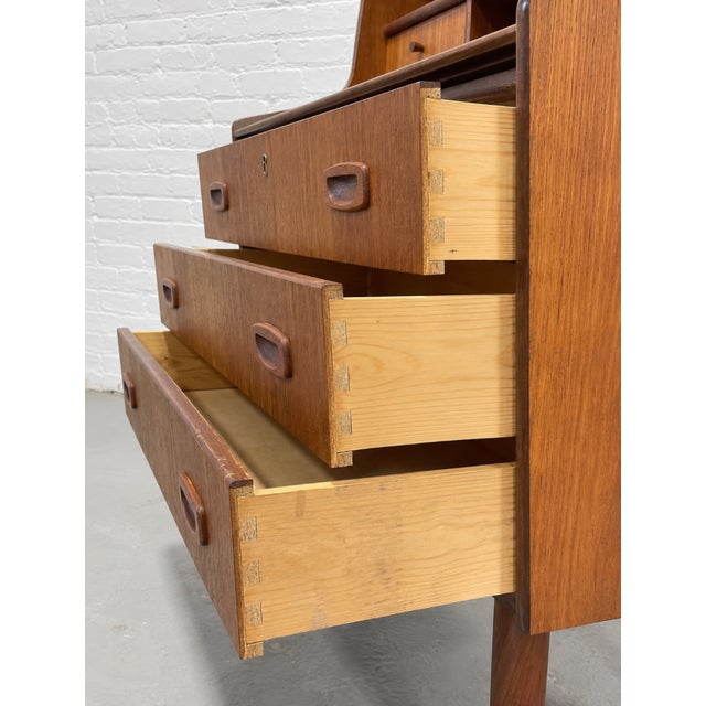 Mid Century Modern Teak Secretary Desk – Scandinavian Writing Desk With Storage, C. 1960’s For Sale - Image 14 of 15