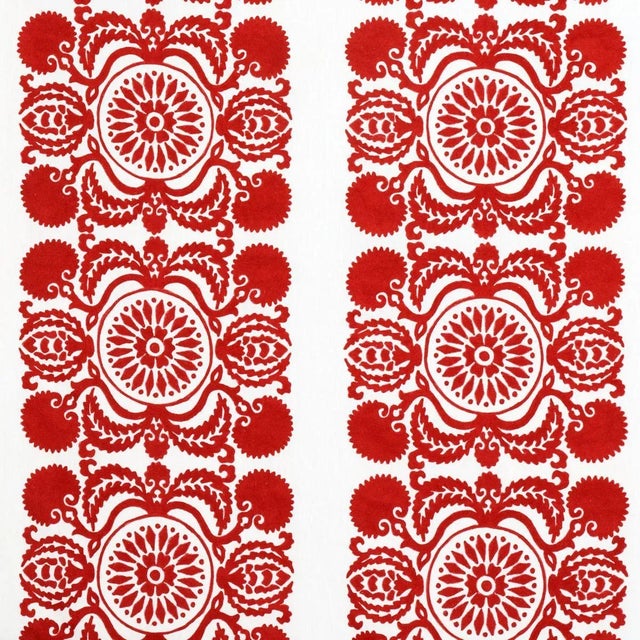 Sample - Schumacher Castanet Fabric in Red For Sale