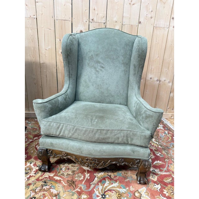 George III Style Wingback Armchairs in Carved Wood, 18th Century, Set of 2 For Sale - Image 3 of 8