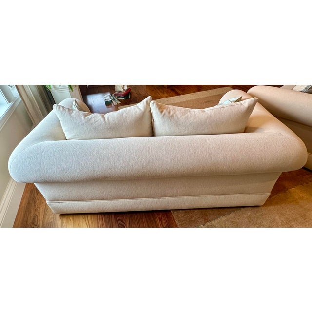 Modern Pair of Kreiss Giverny Cream Chenille Upholstery Loveseats For Sale - Image 3 of 12