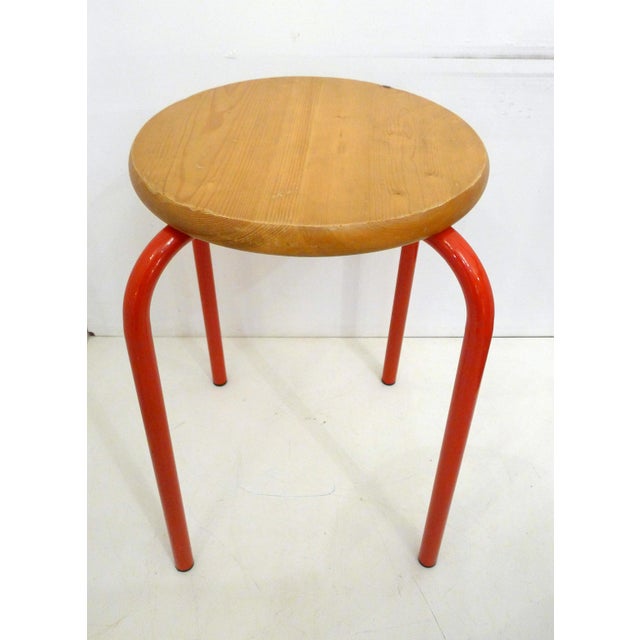 1980s Scandinavian Stools in Wood and Red Lacquered Metal, 1980s, Set of 2 For Sale - Image 5 of 13
