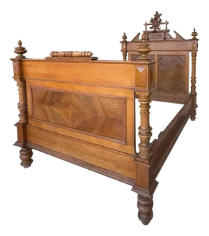 Antique French Louis XVI Style Full Size Rosewood Carved Bed Frame Baroque