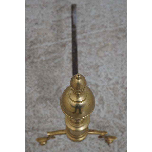 Virginia Metalcrafters Pair Virginia Metalcrafters Colonial Style Brass Fireplace Andirons For Sale - Image 4 of 13