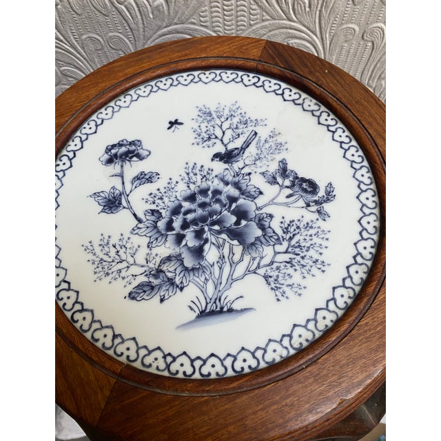 Chinese Antique Chinese Blue & White Porcelain Top Twisted Bentwood Drum Stool Table For Sale - Image 3 of 11
