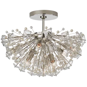 Kate Spade New York for Visual Comfort Signature Dickinson Medium Semi-Flush in Polished Nickel with Clear Glass & Cream Pearls