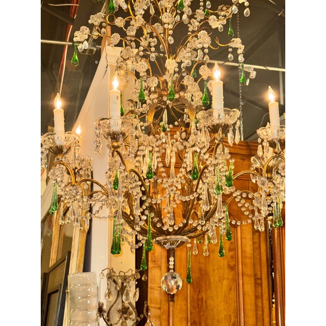Traditional 19th Century Italian Tole and Green Crystal Drop Chandelier For Sale - Image 3 of 9