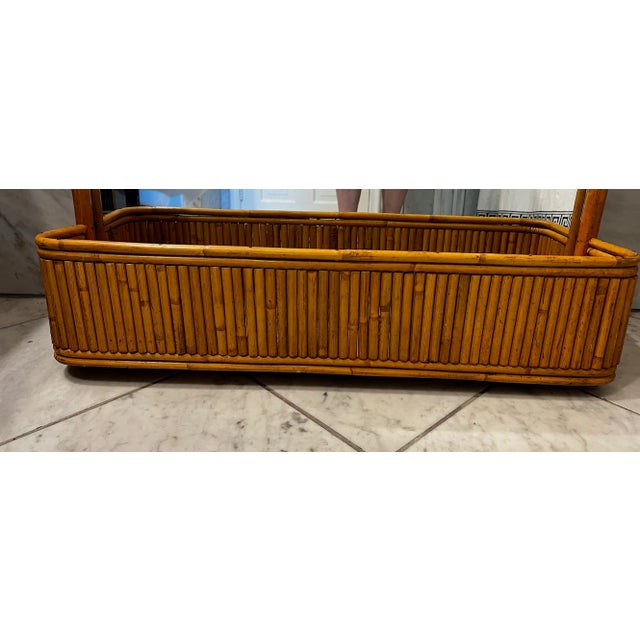 Gabriella Crespi Pencil Rattan & Wicker Wall Mirror With Planter For Sale - Image 4 of 11