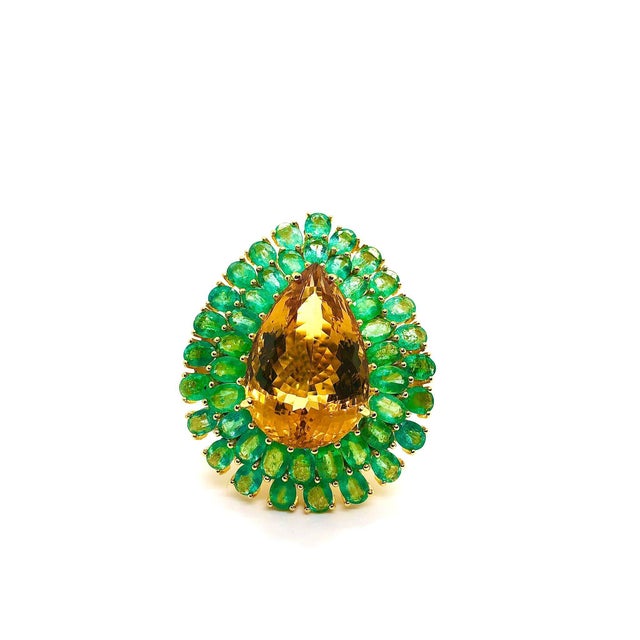 Bochic “Orient” Vintage Emerald & Honey Citrine Ring Set In 18K Gold & Silver For Sale In New York - Image 6 of 18