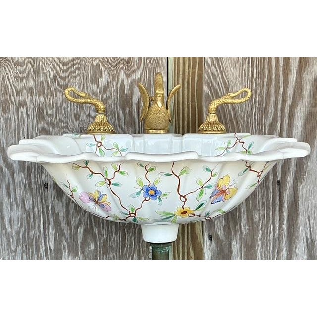 Late 20th Century Vintage Regency Sherle Wagner Hand Painted Sink For Sale - Image 5 of 12
