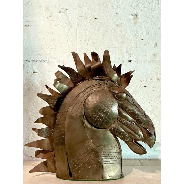 Copper Vintage Brutalist Torch Cut Copper Horse Head For Sale - Image 8 of 10