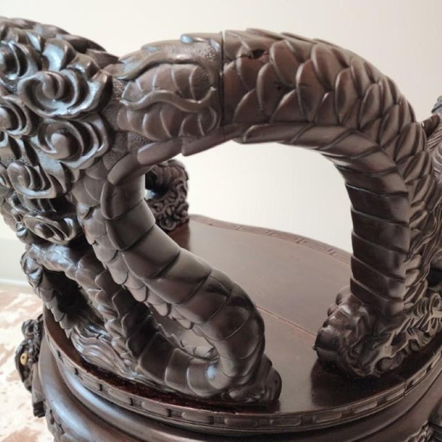 Brown 19th Century Japanese Meiji Era Hand-Carved Dragon Throne Armchair For Sale - Image 8 of 18