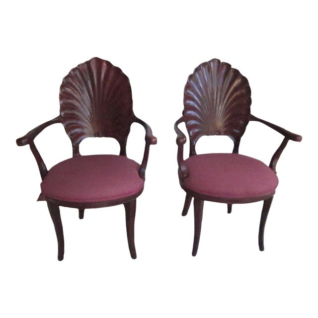 1980s Italian Style Grotto Clamshell Burgundy Armchairs - Set of 2 For Sale