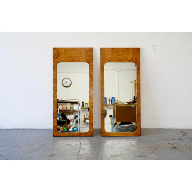 Mid-Century Modern Lane Milo Baughman Style Burl Wood Mirrors by Roland Carter For Sale - Image 3 of 7