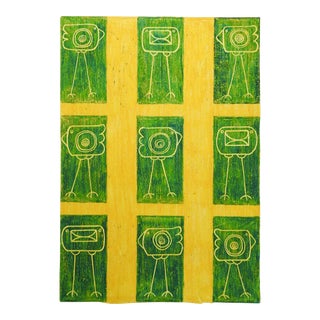 Mid 20th Century Abstract Birds Mixed Media Painting For Sale