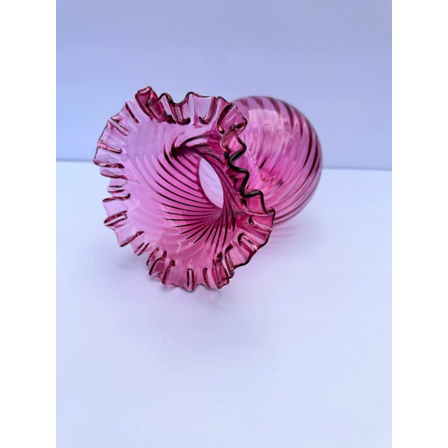 1950s Fenton Cranberry Swirl Vase For Sale - Image 6 of 7