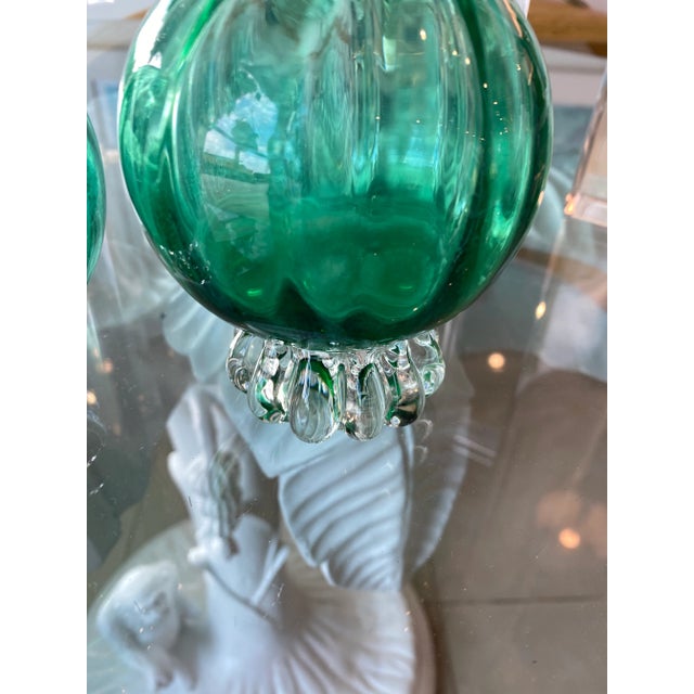 Murano Vintage Murano Emerald Glass Bud Vases -A Pair For Sale - Image 4 of 13