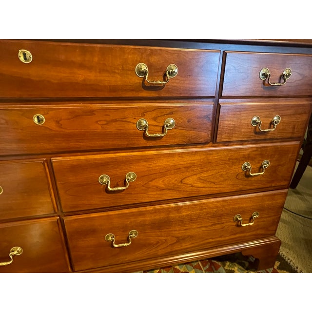 1990s Stickley Hudson Valley Collection Solid Cherry Triple Dresser With Bracket Feet and Solid Brass Bail Pulls. For Sale - Image 11 of 12