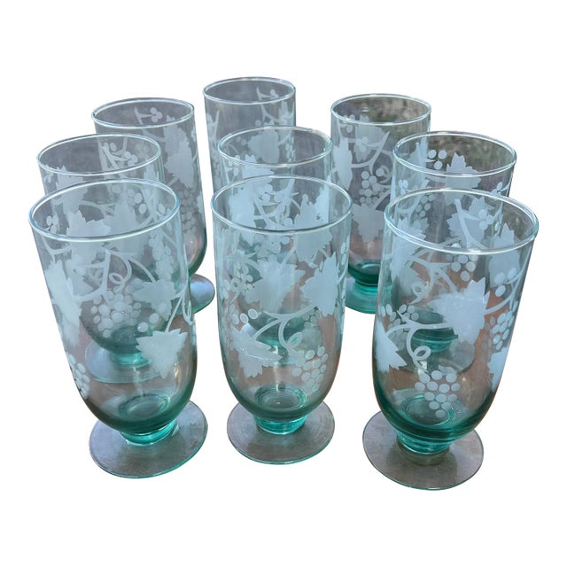 1970s Avocado Green Glasses- Set of 9 For Sale