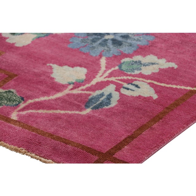 Rug & Kilim’s Chinese Art Deco Style Runner Rug in Pink With Floral Patterns For Sale In New York - Image 6 of 7