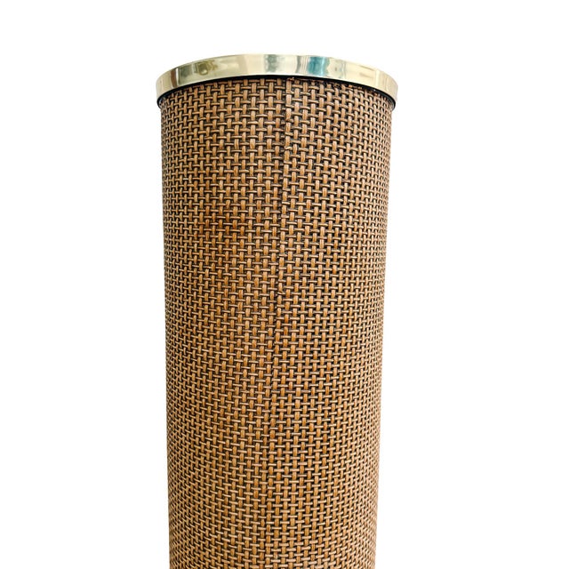 Mid-Century Modern Extra Tall Mid-Century Coastal Woven Rattan Cylinder Floor Planter For Sale - Image 3 of 7