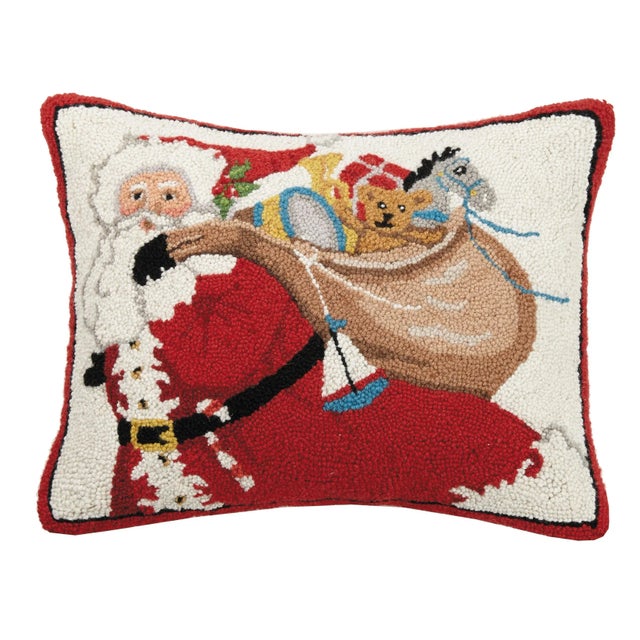 Traditional Santa with Bag Of Presents Hook Pillow 16" x 20" For Sale - Image 3 of 3
