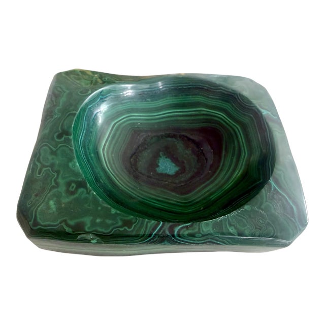 1960s Heavy Polished Malachite Ashtray For Sale