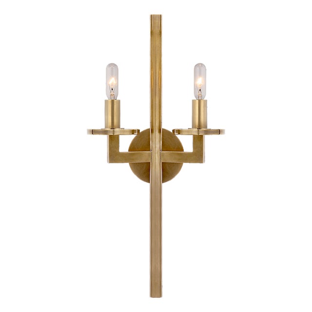 Kelly Wearstler for Visual Comfort Signature Liaison Double Sconce in Antique-Burnished Brass For Sale