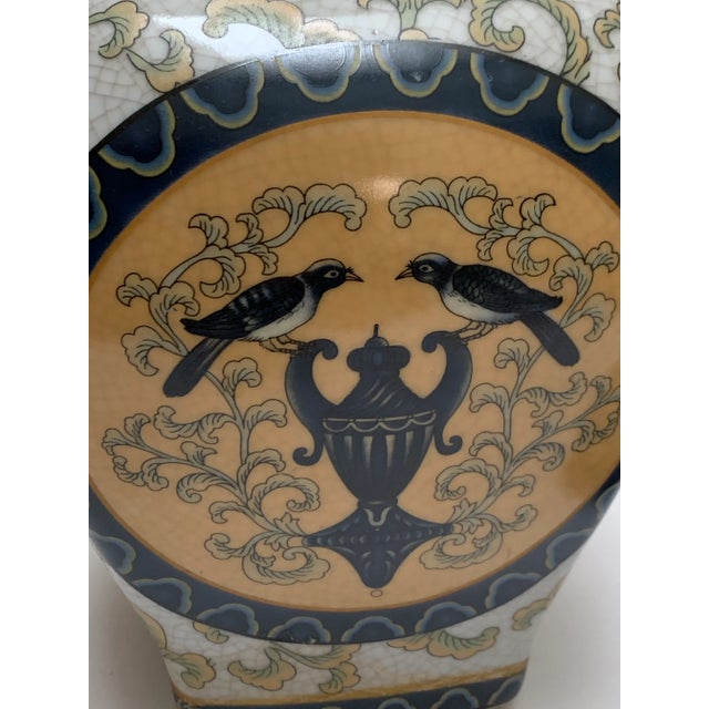 Vintage Crackle Glaze Ceramic Pottery Bird Motif Ginger Jar For Sale - Image 9 of 10