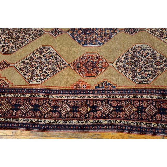 Late 19th Century 1890s Tan Camel Diamond Antique W. Persian Senneh Rug 4'8" X 6'6" Handknotted Wool Carpet For Sale - Image 5 of 6