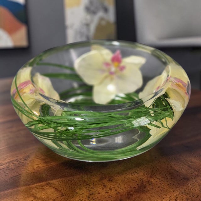 The Emilio Robba Yellow & Pink Phalaenopsis Orchid Flower Bowl is a decorative collectible designed to showcase vibrant...